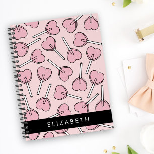 Pink Lollipops, Heart Lollipops, Lolly, Your Name Notebook