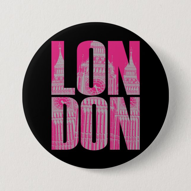 Pink London 3 Inch Round Button (Front)