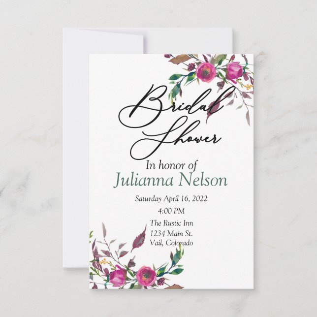 Pink loose floral  invitation (Front)
