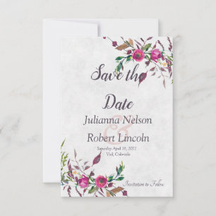Pink loose floral save the date invitation