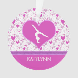 Pink Lots o' Hearts Gymnast w/ Monogram Ornament