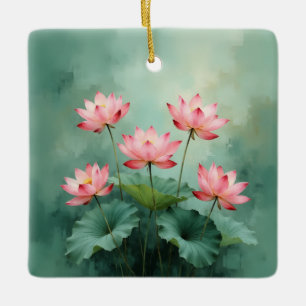 Pink Lotus Artwork Ceramic Ornament