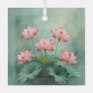 Pink Lotus Artwork  Glass Ornament