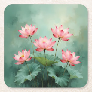 Pink Lotus Artwork  Square Paper Coaster