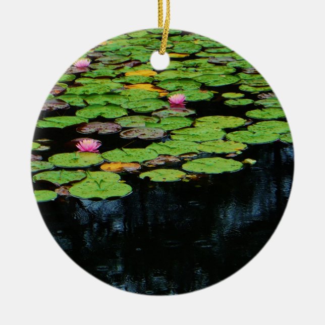 pink lotus black ceramic ornament (Front)