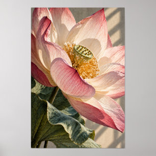Pink Lotus Blossom Close-Up Botanical Wall Art