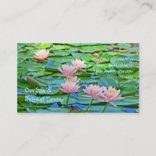 PINK LOTUS BLOSSOMS AMID GREEN LILY PADS BUSINESS CARD