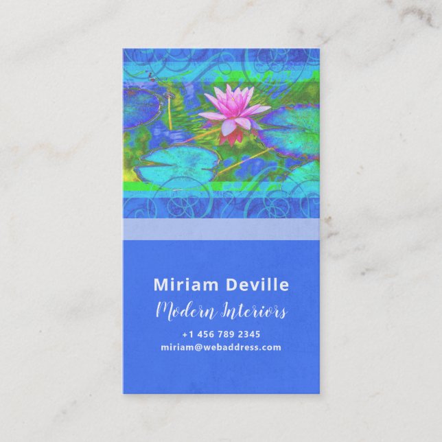 Pink Lotus Blue Namaste Yoga Studio or Designer Business Card (Front)