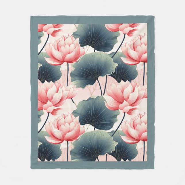 Pink Lotus Fleece Blanket (Front)