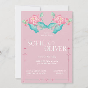 Pink Lotus Floral Sparkle Elegance Wedding Invitat Invitation