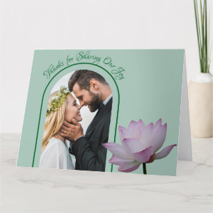 Pink Lotus Flower and Green Wedding Thank You Card