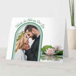 Pink Lotus Flower and Green Wedding  Thank You Card