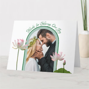 Pink Lotus Flower and Green Wedding  Thank You Card