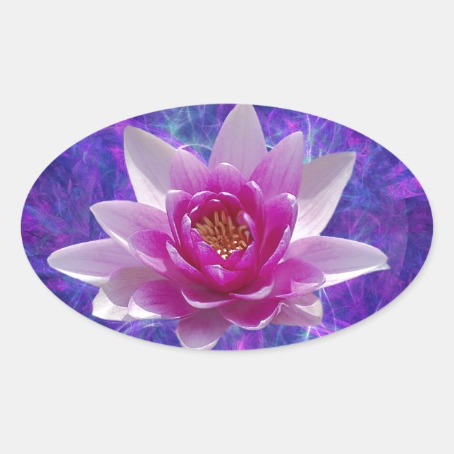 Pink lotus flower and meaning oval sticker (Front)
