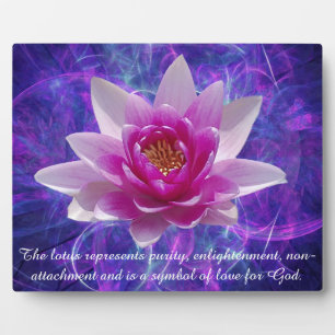 Pink lotus flower and meaning plaque