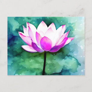 Pink lotus flower art postcard