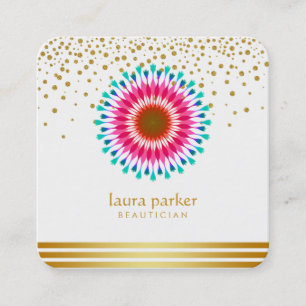 Pink Lotus Flower Confetti Yoga Meditation Spa Square Business Card