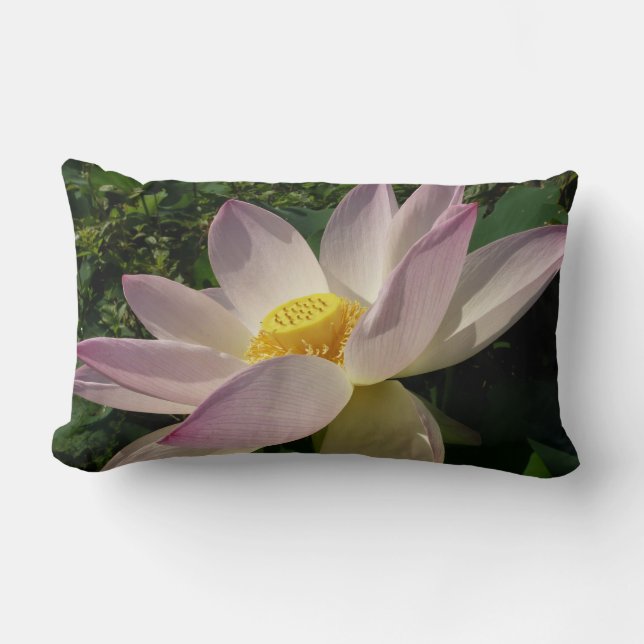 Pink Lotus Flower III Summer Floral Lumbar Pillow (Front)