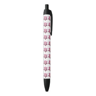 Pink Lotus Flower IV Black Ink Pen