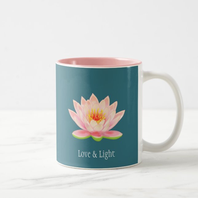 Pink Lotus Flower on Teal Two-Tone Coffee Mug (Right)