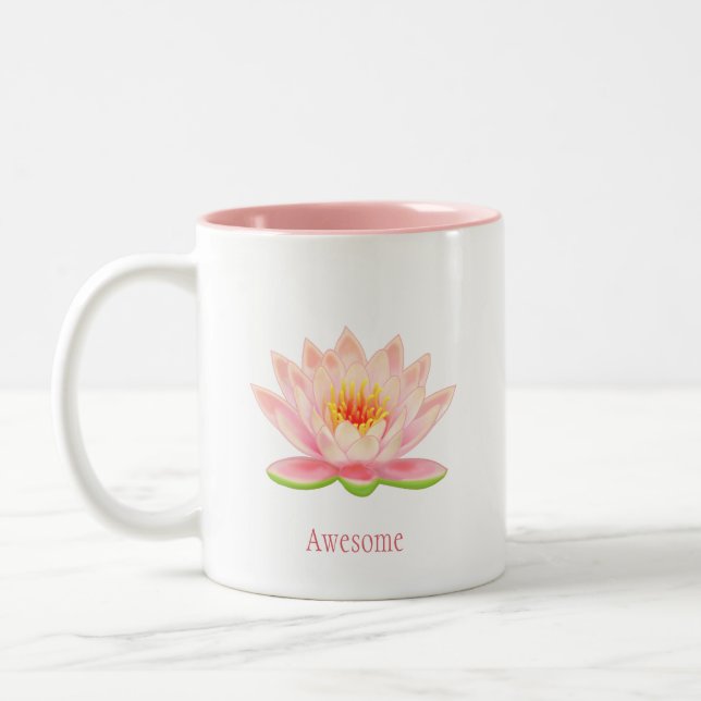 Pink Lotus Flower on White Two-Tone Coffee Mug (Left)