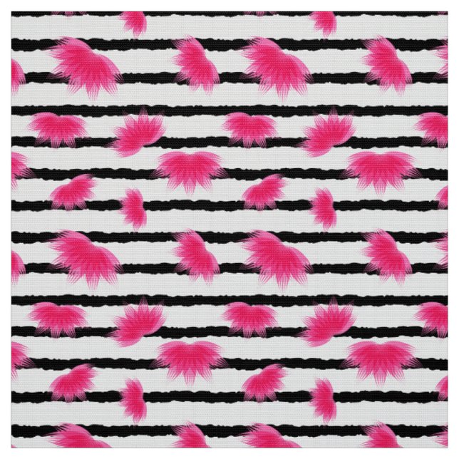 Pink Lotus Flower Pattern with Black Stripes Fabric (Swatch)