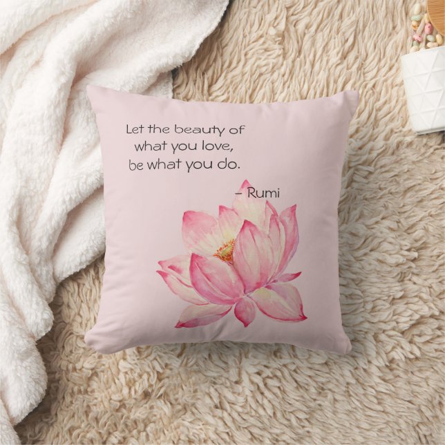 Pink Lotus Flower Rumi Beauty Quote Throw Pillow (Blanket)