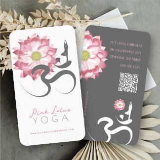 Pink Lotus Flower Spiritual Yoga Teacher Om Symbol Business Card