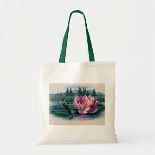 Pink Lotus Flower Vintage Botanical Tote Bag