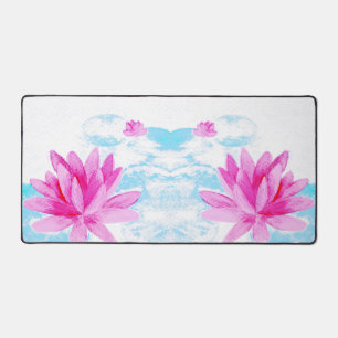 Pink Lotus Flower Watercolor Painting Desk Mat