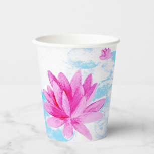 Pink Lotus Flower Watercolor Painting Paper Cups
