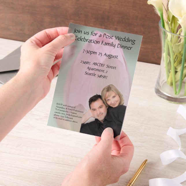 Pink lotus flower wedding celebration response vellum invitations (Handheld)