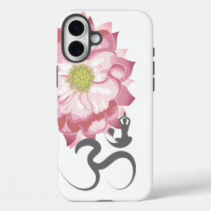 Pink Lotus Flower Yoga & Zen Calligraphy Om Aum iPhone 16 Plus Case