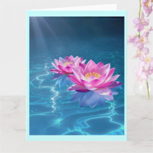  Pink Lotus Flowers Floating on Crystal Blue Water Card