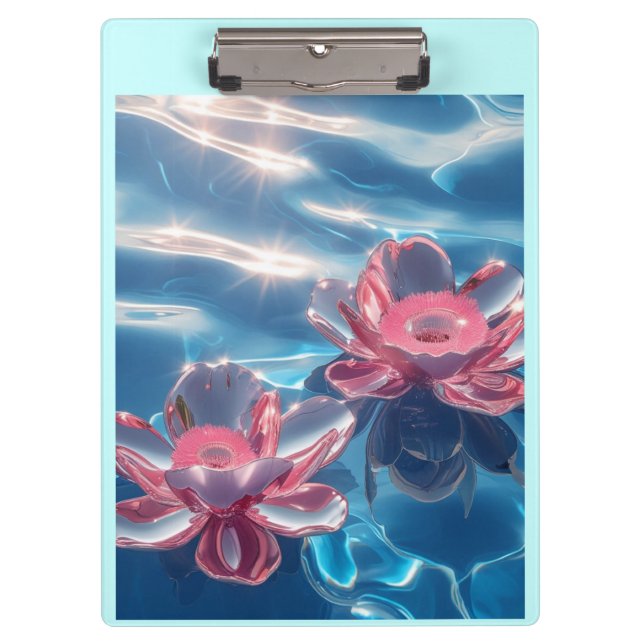  Pink Lotus Flowers Floating on Crystal Blue Water Clipboard (Front)