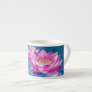 Pink Lotus Flowers Floating on Crystal Blue Water Espresso Cup