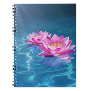Pink Lotus Flowers Floating on Crystal Blue Water Notebook