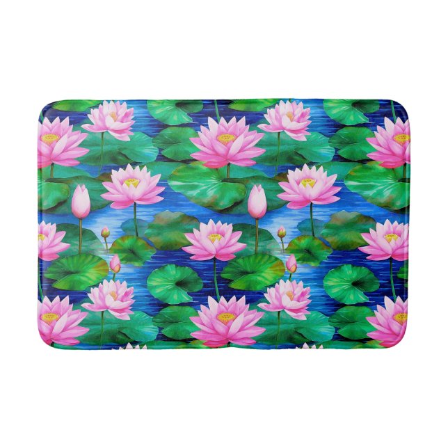 Pink Lotus Flowers on a Pond Bath Mat (Front)