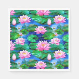 Pink Lotus Flowers on a Pond Napkin