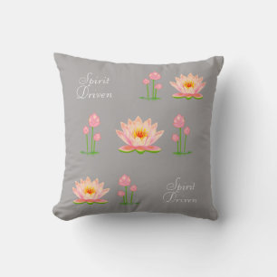 Pink Lotus Flowers on Light Silver Grey Throw Pillow