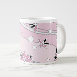 Pink Lotus Flowers on Pink Stripes Large Coffee Mug