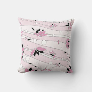 Pink Lotus Flowers on Pink Stripes Throw Pillow