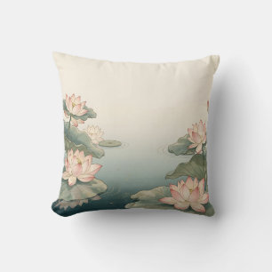 Pink Lotus Flowers Pond Zen Serenity Throw Pillow