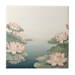 Pink Lotus Flowers Pond Zen Serenity Tile