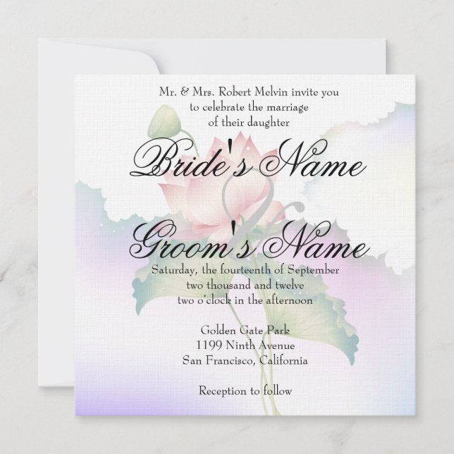 Pink Lotus Flowers Watercolor Invitation (Front)