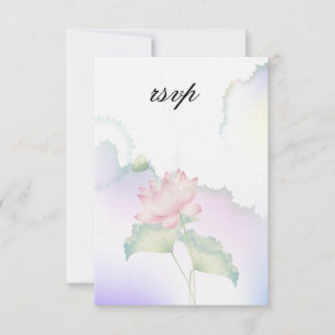 Pink Lotus Flowers Watercolor RSVP Card
