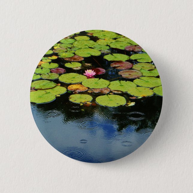 Pink lotus in Rain 2 Inch Round Button (Front)