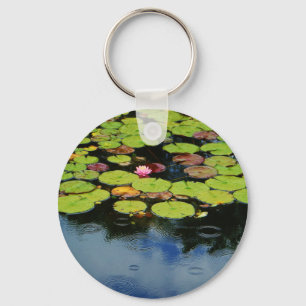 Pink lotus in Rain Keychain