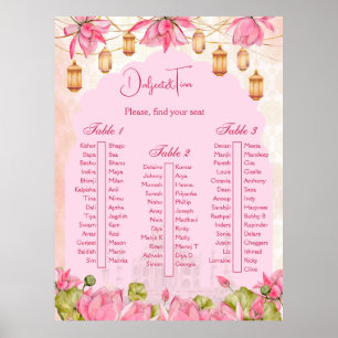 Pink lotus Indian wedding table seating plan Poster