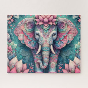 Pink Lotus Mandala Elephant Jigsaw Puzzle